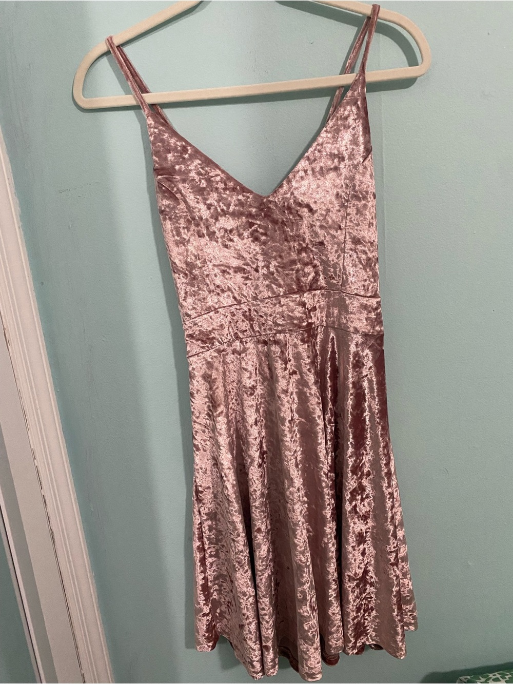 Women’s pink crushed velvet fit and flare dress
